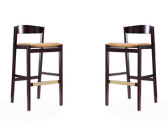 Klismos Barstool in Camel and Dark Walnut (set of 2) - Ornate Home