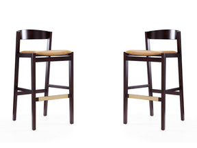 Klismos Barstool in Camel and Dark Walnut (set of 2) - Ornate Home