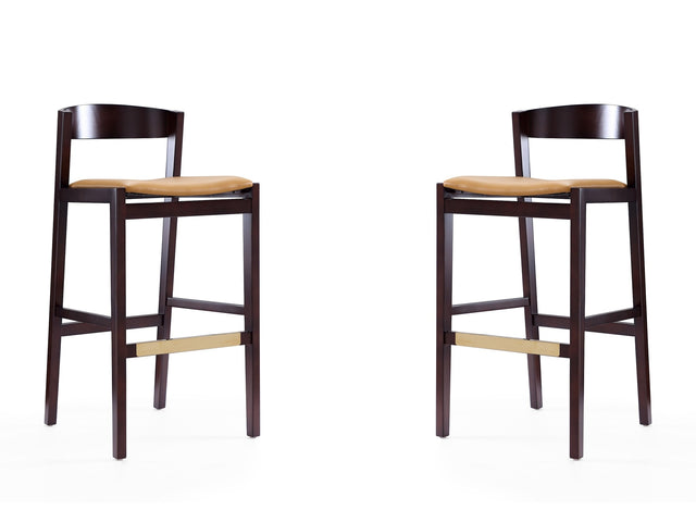 Klismos Barstool in Camel and Dark Walnut (set of 2) - Ornate Home