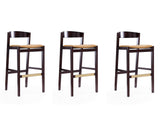 Klismos Barstool in Camel and Dark Walnut (set of 3) - Ornate Home