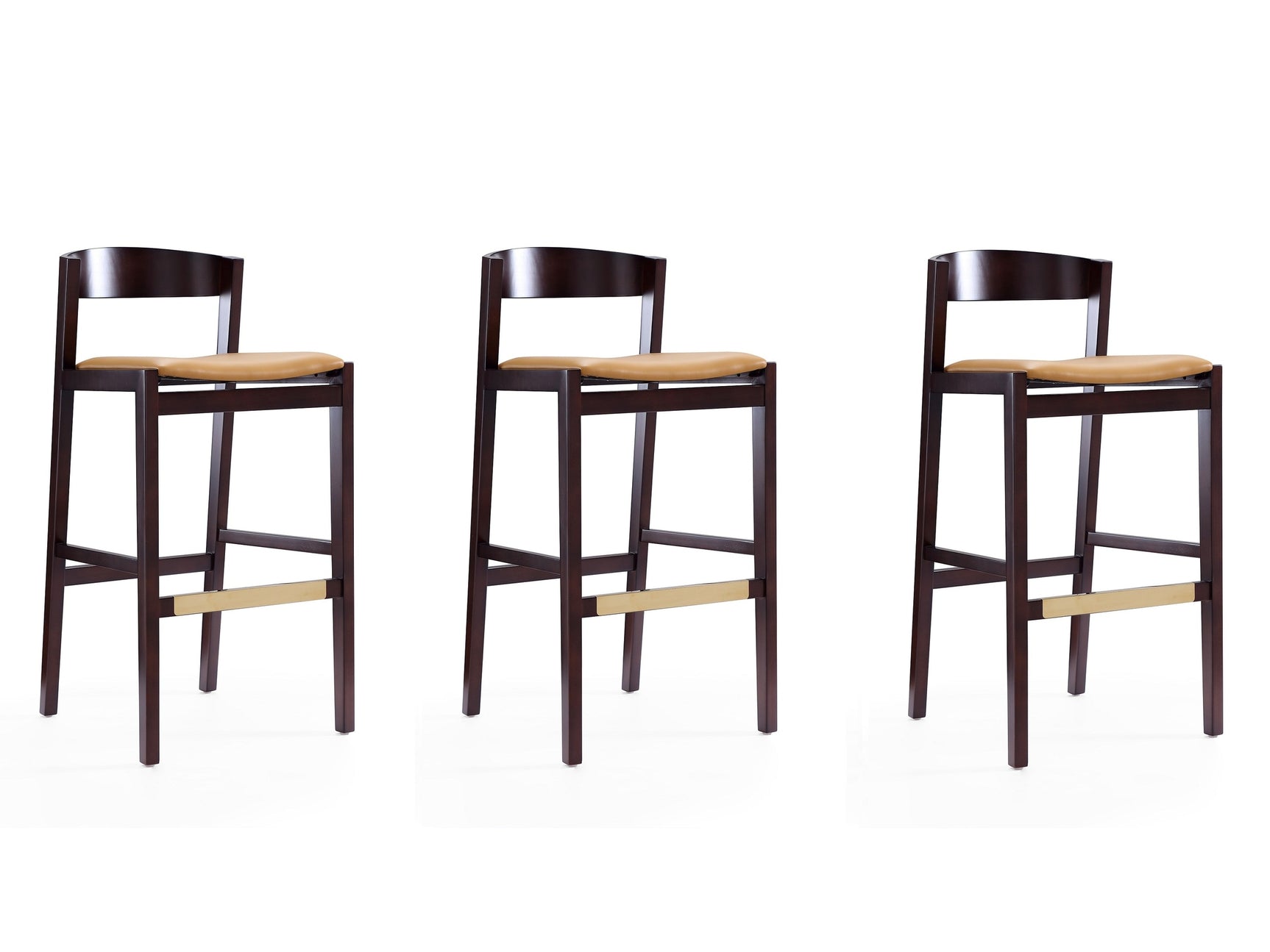 Klismos Barstool in Camel and Dark Walnut (set of 3) - Ornate Home