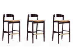 Klismos Barstool in Camel and Dark Walnut (set of 3) - Ornate Home