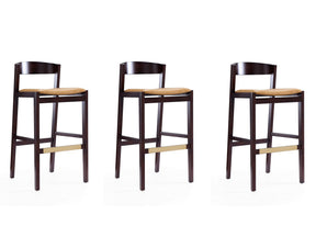 Klismos Barstool in Camel and Dark Walnut (set of 3) - Ornate Home