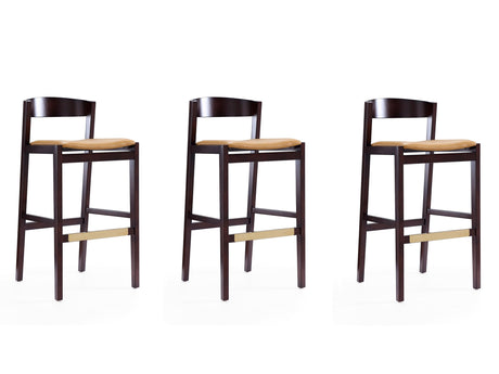 Klismos Barstool in Camel and Dark Walnut (set of 3) - Ornate Home