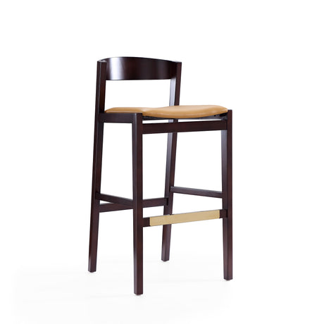 Klismos Barstool in Camel and Dark Walnut (set of 3) - Ornate Home