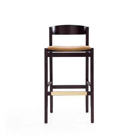 Klismos Barstool in Camel and Dark Walnut (set of 3) - Ornate Home