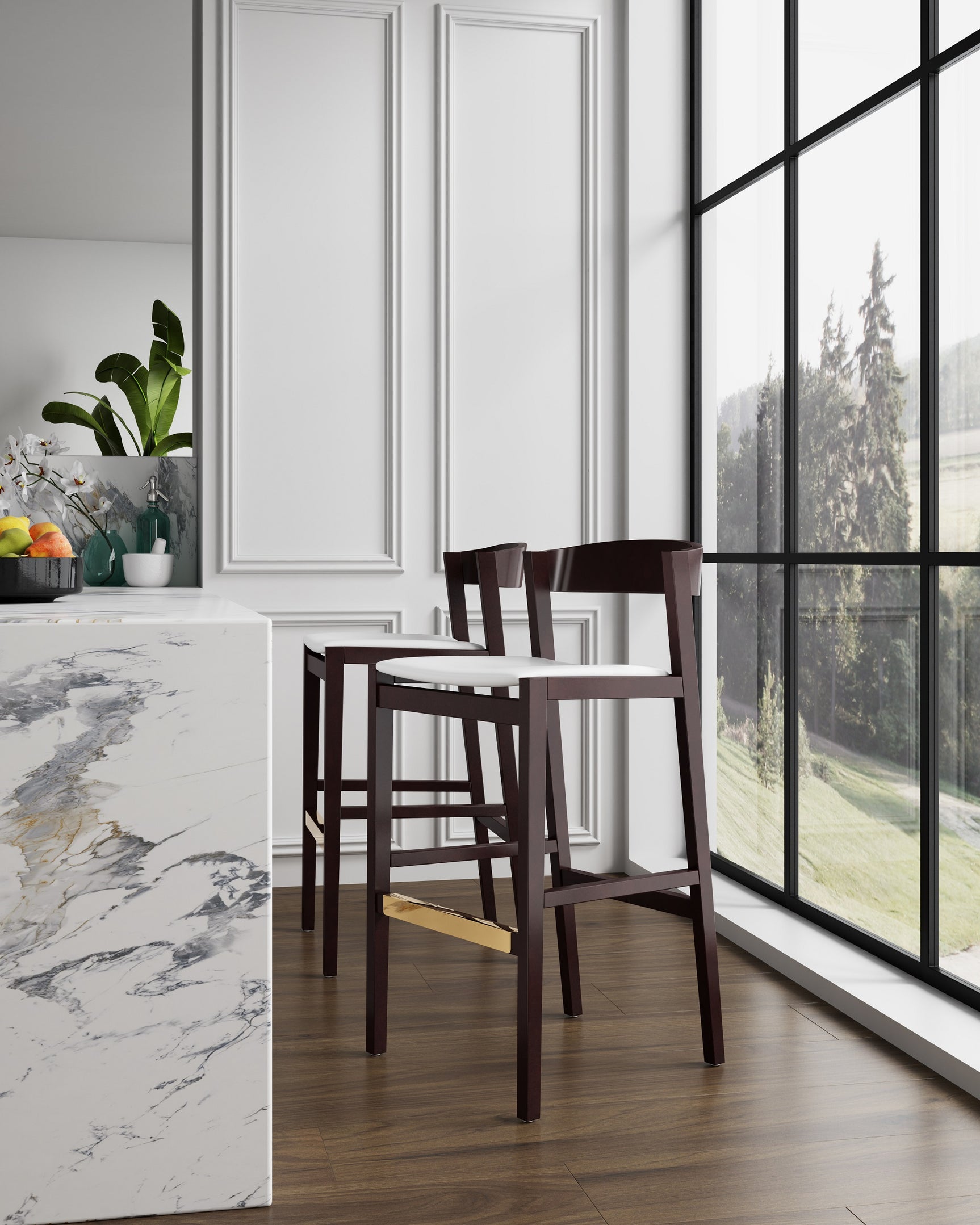 Klismos Barstool in Ivory and Dark Walnut - Ornate Home