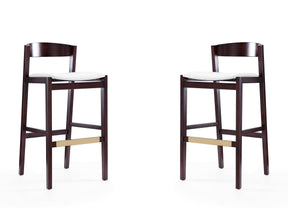 Klismos Barstool in Ivory and Dark Walnut (set of 2) - Ornate Home