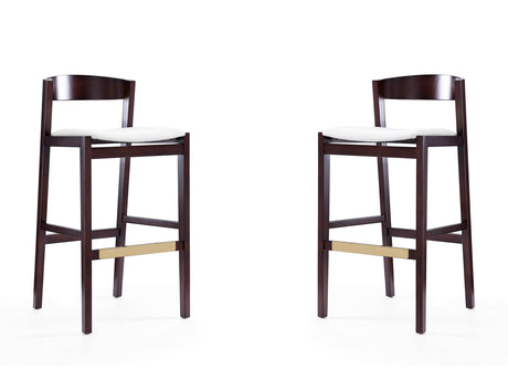 Klismos Barstool in Ivory and Dark Walnut (set of 2) - Ornate Home