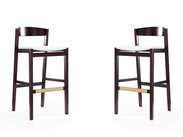 Klismos Barstool in Ivory and Dark Walnut (set of 2) - Ornate Home