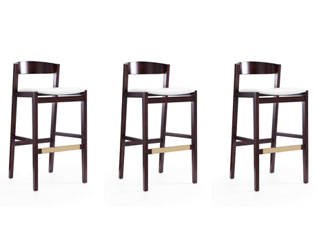 Klismos Barstool in Ivory and Dark Walnut (set of 3) - Ornate Home