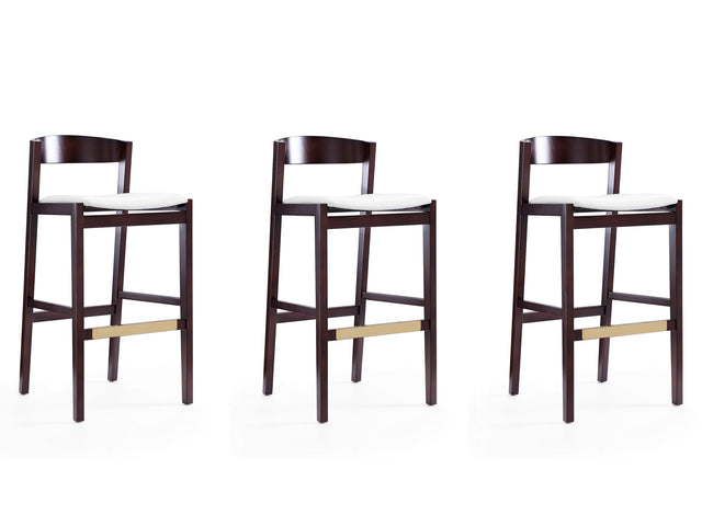 Klismos Barstool in Ivory and Dark Walnut (set of 3) - Ornate Home