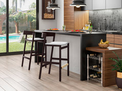 Klismos Barstool in Ivory and Dark Walnut (set of 3) - Ornate Home
