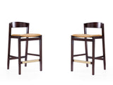 Klismos Counter Stool in Camel and Dark Walnut (set of 2) - Ornate Home