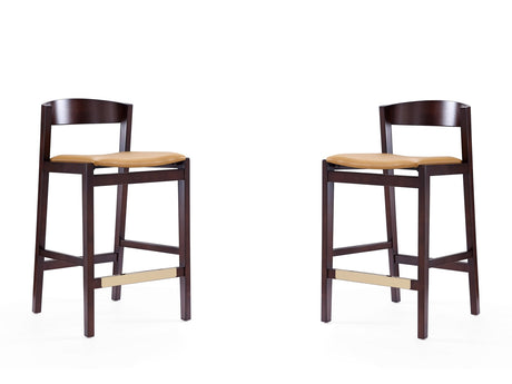Klismos Counter Stool in Camel and Dark Walnut (set of 2) - Ornate Home