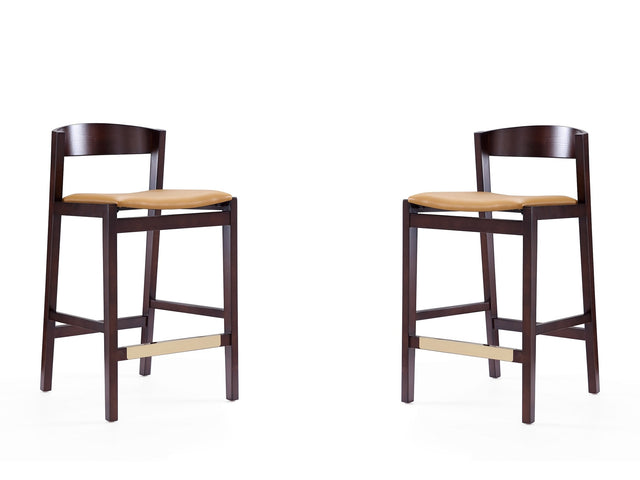 Klismos Counter Stool in Camel and Dark Walnut (set of 2) - Ornate Home