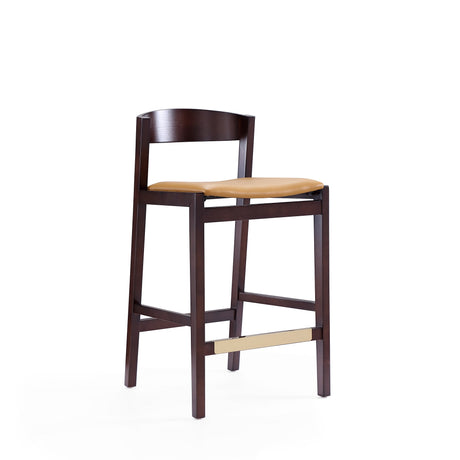 Klismos Counter Stool in Camel and Dark Walnut (set of 2) - Ornate Home
