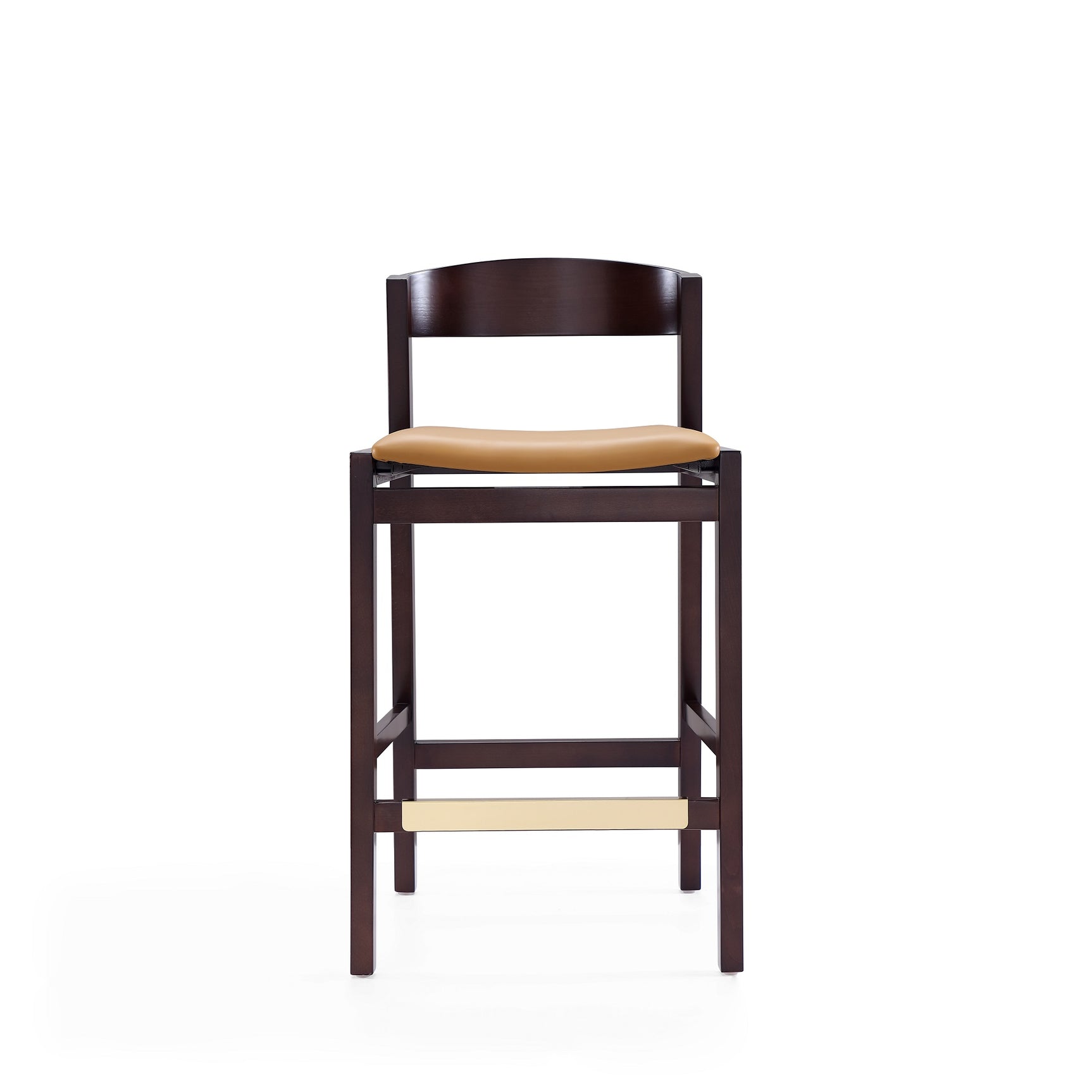 Klismos Counter Stool in Camel and Dark Walnut (set of 2) - Ornate Home