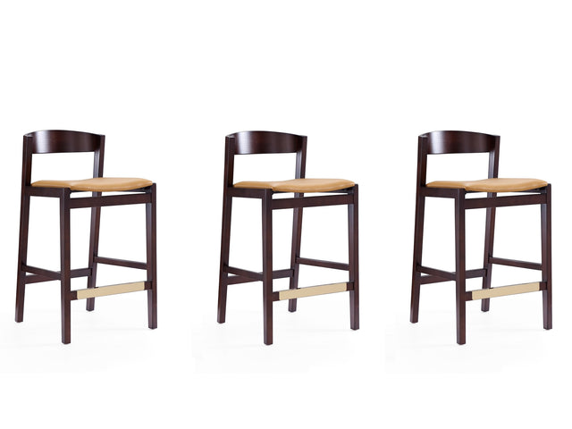 Klismos Counter Stool in Camel and Dark Walnut (set of 3) - Ornate Home