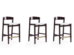 Klismos Counter Stool in Ivory and Dark Walnut (set of 3) - Ornate Home