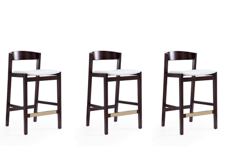 Klismos Counter Stool in Ivory and Dark Walnut (set of 3) - Ornate Home
