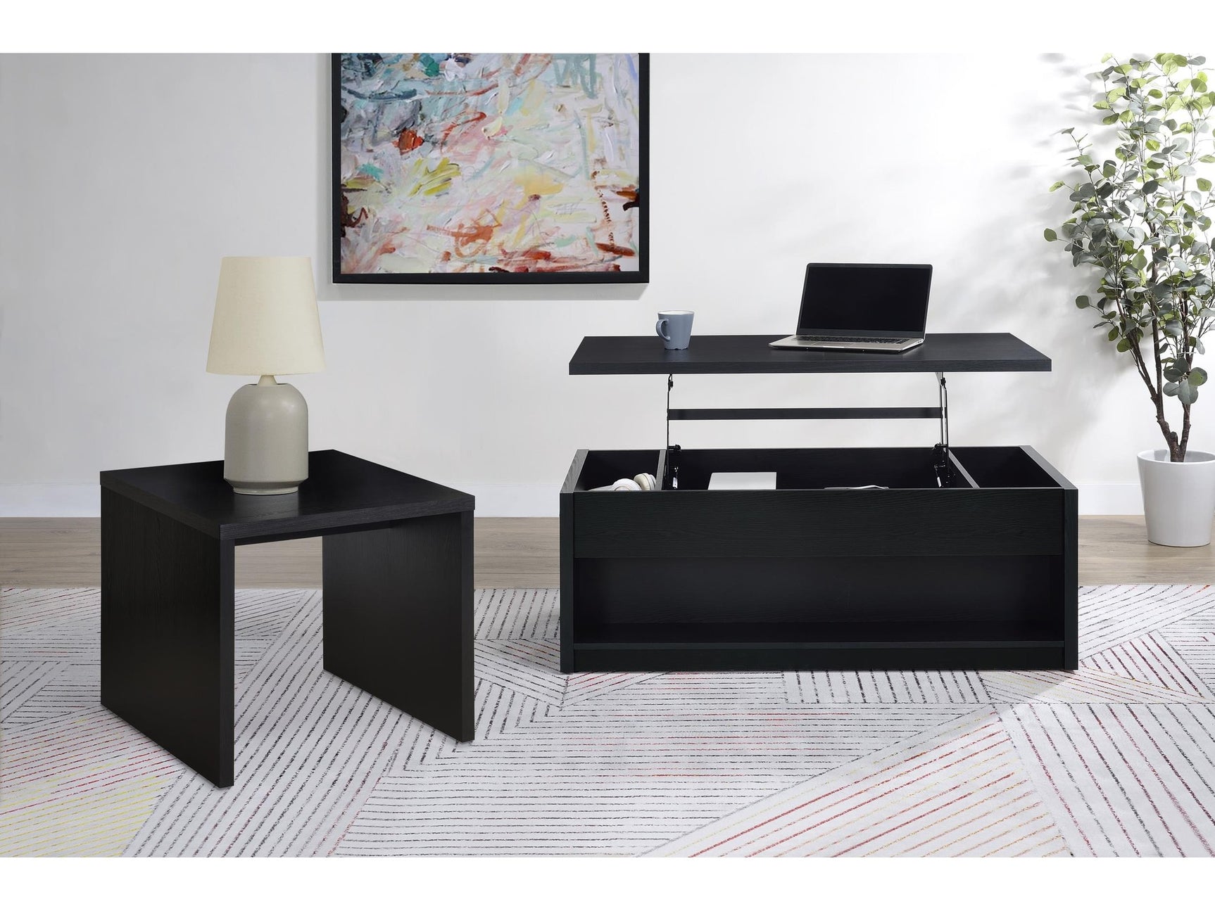 Knapp Black 2-piece Lift Top Coffee Table Set - Ornate Home