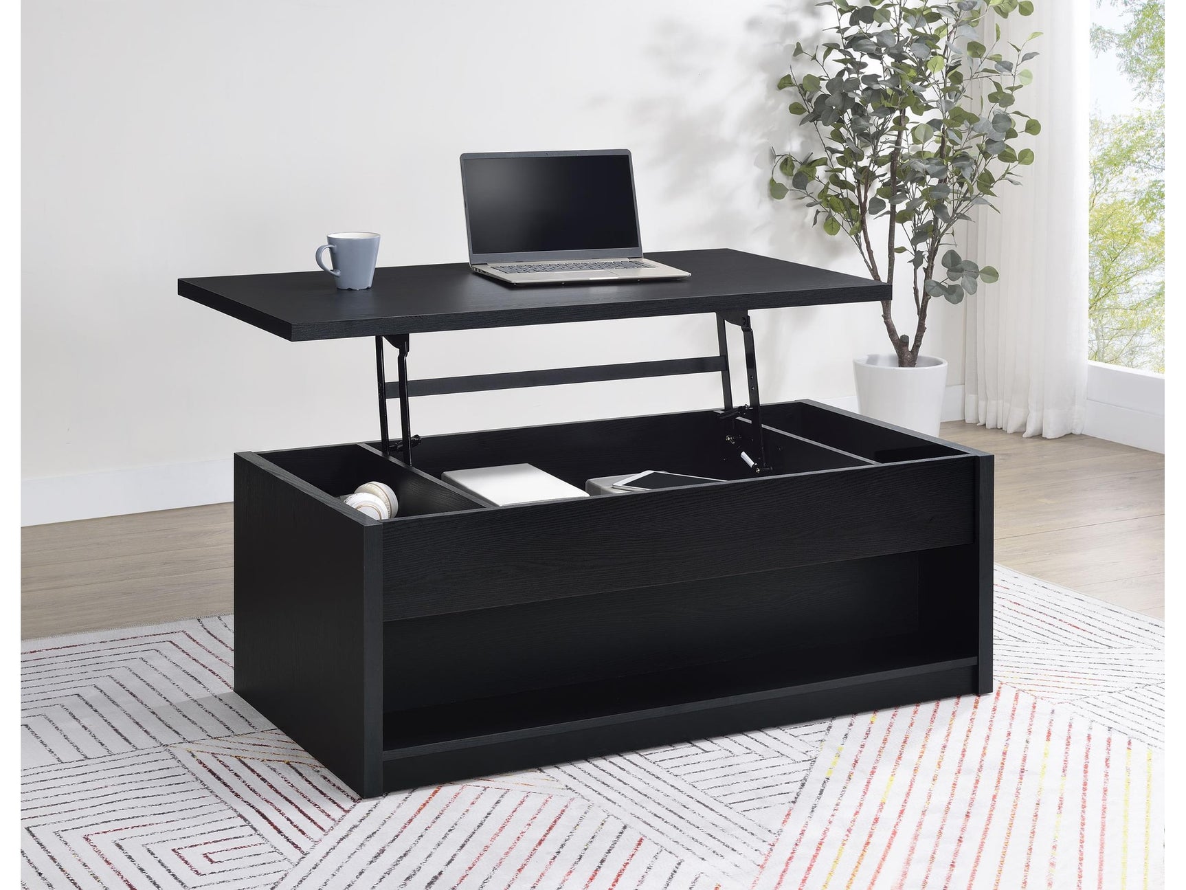 Knapp Black Lift Top Cocktail Coffee Table with Dual Drawers - Ornate Home