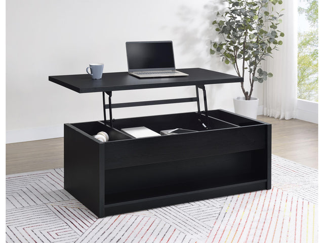 Knapp Black Lift Top Cocktail Coffee Table with Dual Drawers - Ornate Home