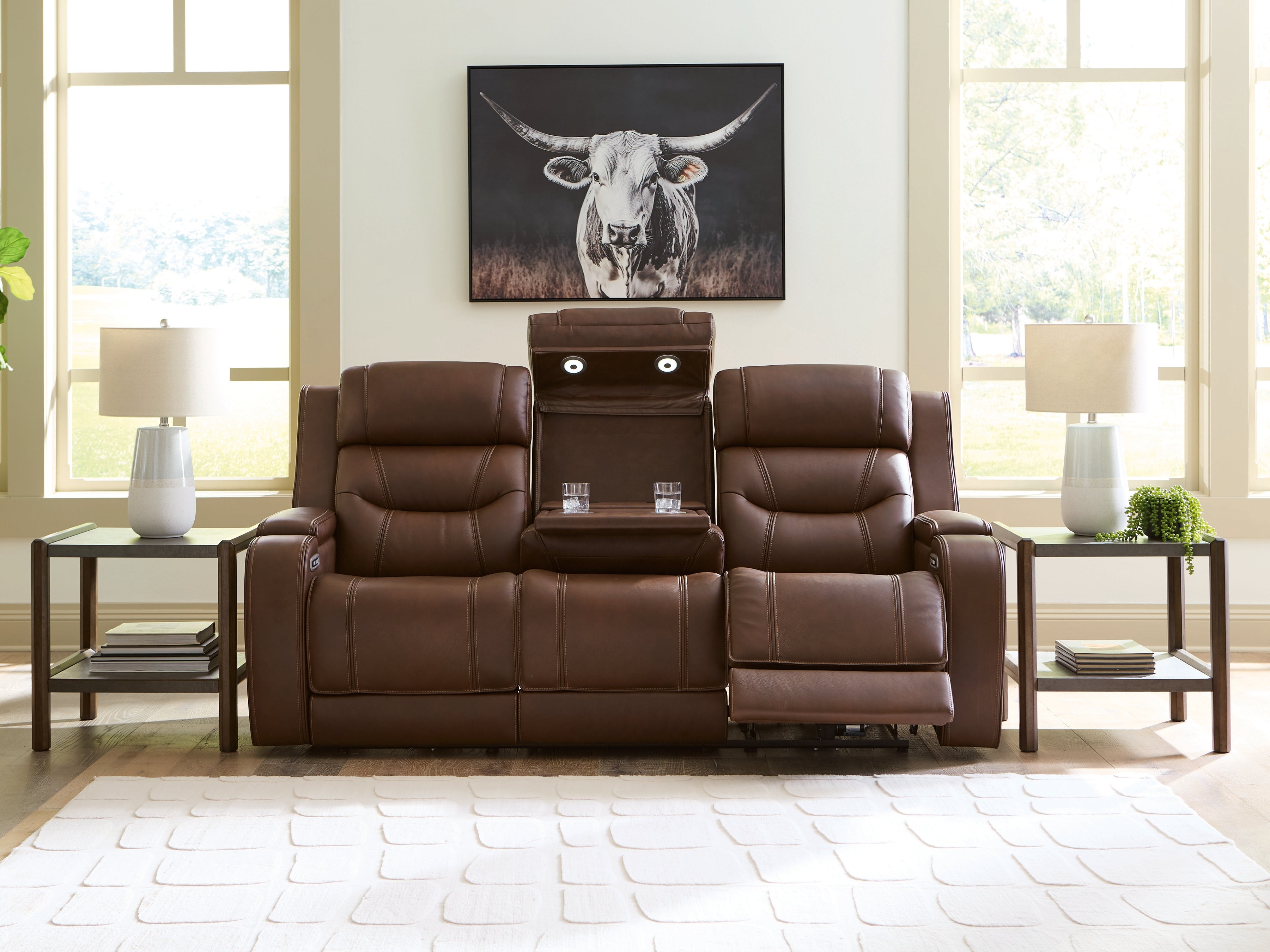 Ashley Furniture Knightington Brown PWR REC Sofa w/Audio Seating