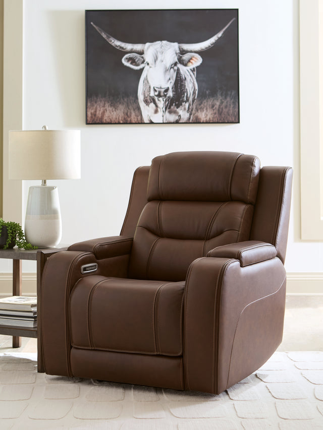 Knightington Brown Power Recliner w/Audio Seating - Ornate Home