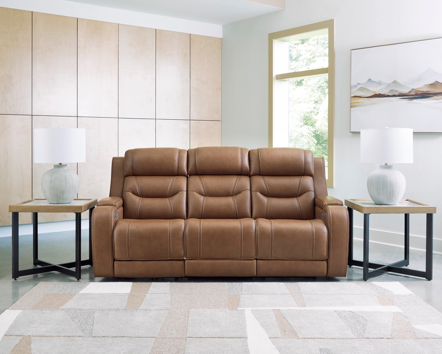 Knightington Caramel PWR REC Sofa w/Audio Seating - Ornate Home