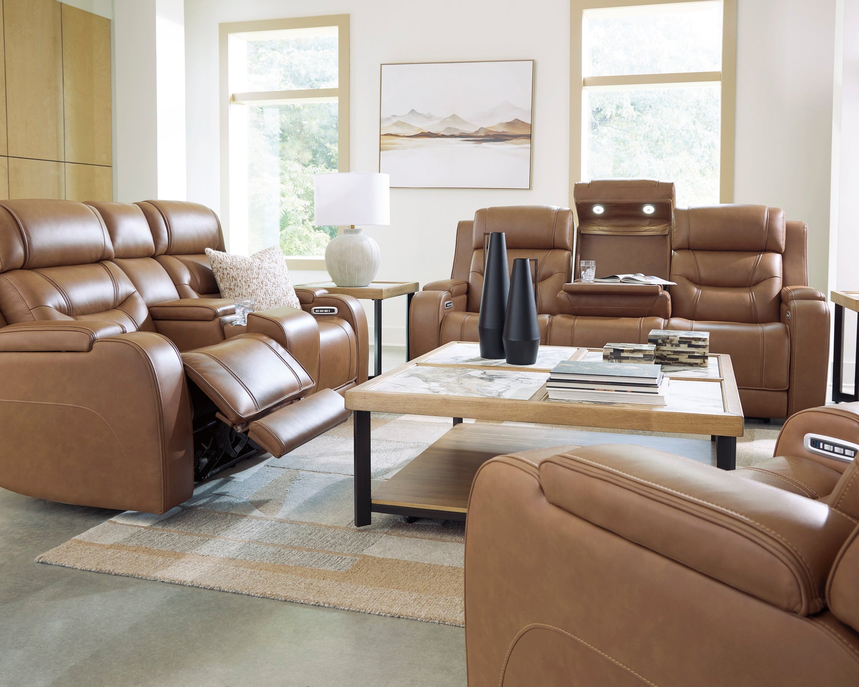 Knightington Caramel Power Recliner w/Audio Seating - Ornate Home