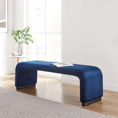 Koda Black/Midnight Blue Performance Velvet Waterfall Long Bench - Ornate Home