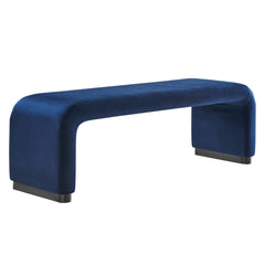 Koda Black/Midnight Blue Performance Velvet Waterfall Long Bench - Ornate Home
