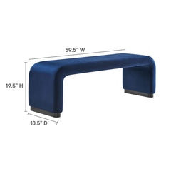 Koda Black/Midnight Blue Performance Velvet Waterfall Long Bench - Ornate Home