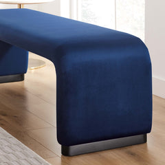 Koda Black/Midnight Blue Performance Velvet Waterfall Long Bench - Ornate Home