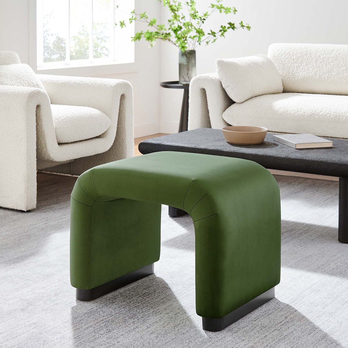 Koda Black/Moss Green Performance Velvet Waterfall Stool - Ornate Home