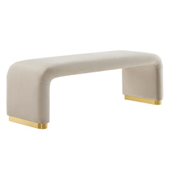 Koda Brass/Almond Performance Velvet Waterfall Long Bench - Ornate Home