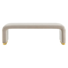 Koda Brass/Almond Performance Velvet Waterfall Long Bench - Ornate Home