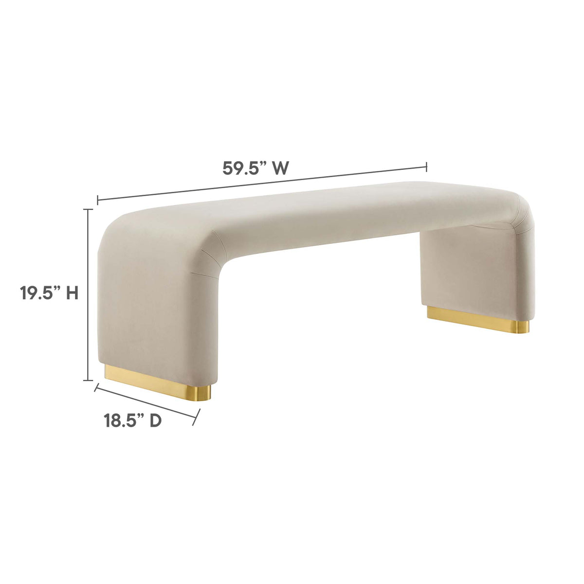 Koda Brass/Almond Performance Velvet Waterfall Long Bench - Ornate Home