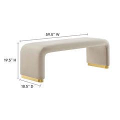 Koda Brass/Almond Performance Velvet Waterfall Long Bench - Ornate Home