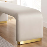 Koda Brass/Almond Performance Velvet Waterfall Long Bench - Ornate Home