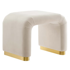 Koda Brass/Almond Performance Velvet Waterfall Stool - Ornate Home