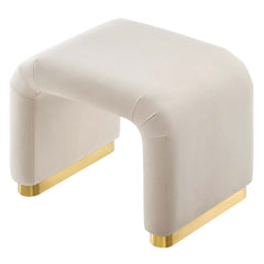 Koda Brass/Almond Performance Velvet Waterfall Stool - Ornate Home