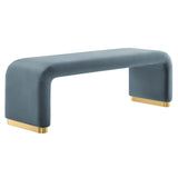 Koda Brass/Cadet Blue Performance Velvet Waterfall Long Bench - Ornate Home