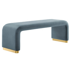 Koda Brass/Cadet Blue Performance Velvet Waterfall Long Bench - Ornate Home