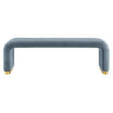 Koda Brass/Cadet Blue Performance Velvet Waterfall Long Bench - Ornate Home