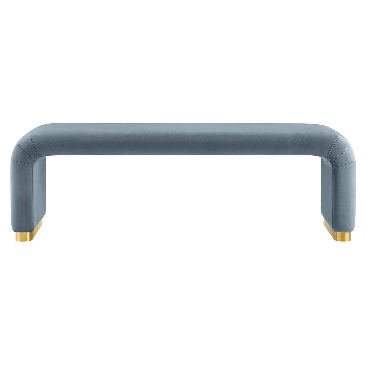 Koda Brass/Cadet Blue Performance Velvet Waterfall Long Bench - Ornate Home