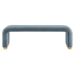 Koda Brass/Cadet Blue Performance Velvet Waterfall Long Bench - Ornate Home
