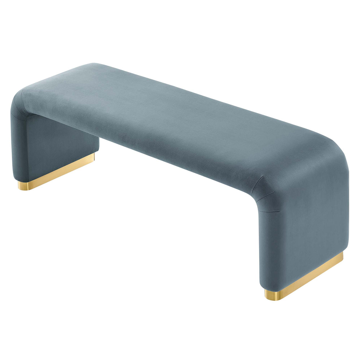 Koda Brass/Cadet Blue Performance Velvet Waterfall Long Bench - Ornate Home